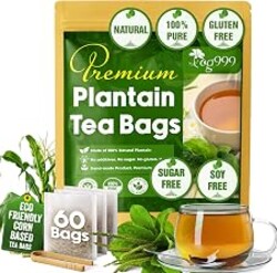 TOG999 Plantain Tea Bags, Plantain Leaf Herbal Tea, Caffeine-Free, 60 Count | Plantain Leaves, Dried Plantain Leaves, Plantain Herb, Herbal Tea Bags, Corn Fiber, No Strings or Staples, Vegan, Gluten-Free