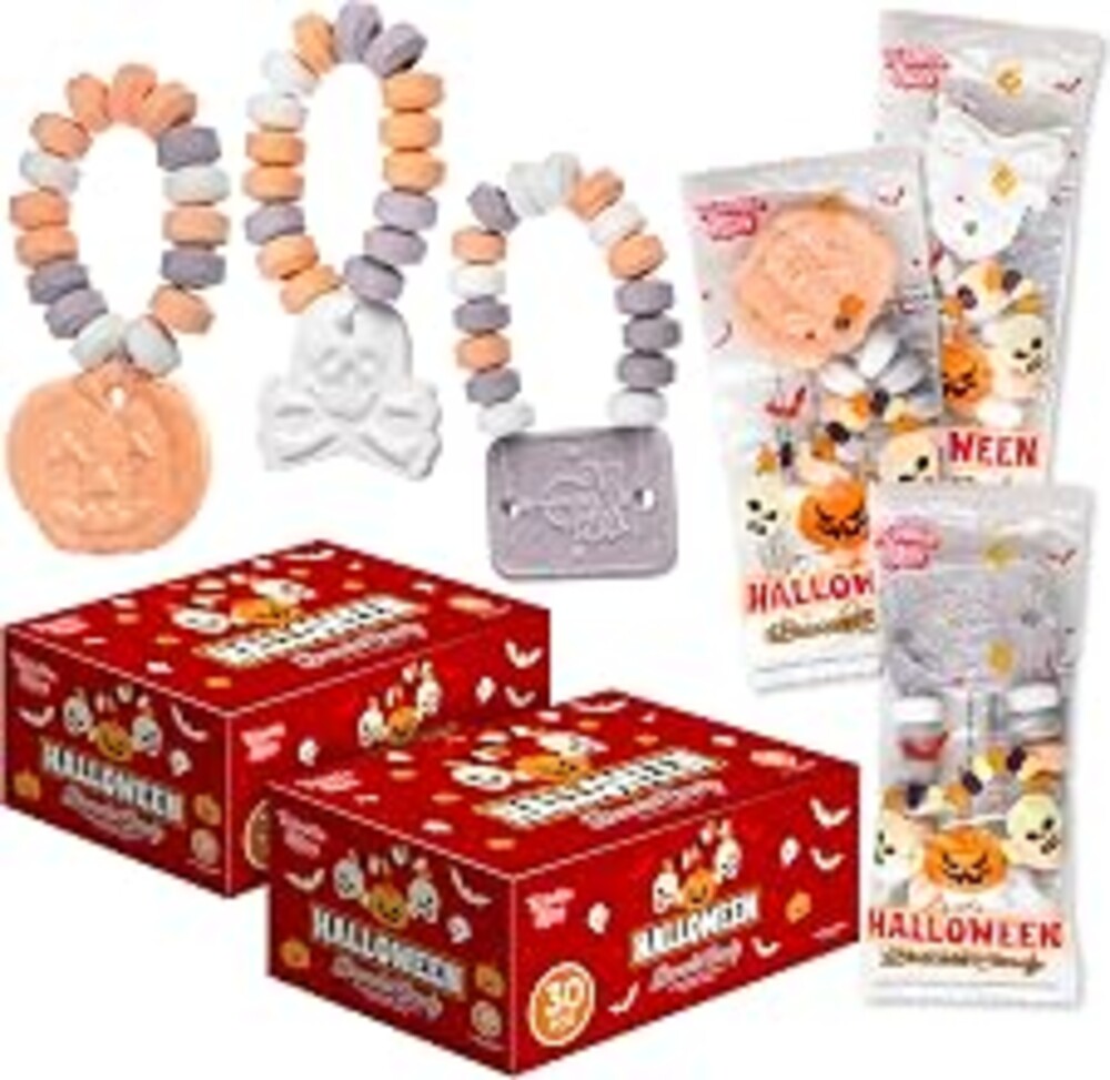 60 Pack Halloween Candy Bracelets - Individually Wrapped Holiday Themed Pumpkin And Skull Bracelets – Trick Or Treat Strawberry And Tutti Frutti Delicious Candys - Bulk Halloween Candy’s Great Use, For Kids, Trick or Treat, Party Favor, Classrooms, Goodie Bags
