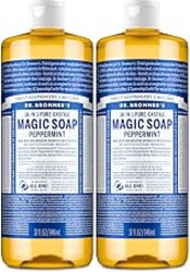 Dr. Bronner's Peppermint Pure-Castile Liquid Soap, Body Wash, 32 oz 2-Pack | 18-in-1 Uses for Men & Women - Hand Soap, Dish Soap, Shampoo, Face, Laundry, Car, Pets, Floors & More, Natural & Organic Oils