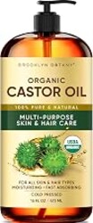 Brooklyn Botany Organic Castor Oil - 16 Fl Oz | 100% Pure and Natural, Hexane-Free, Cold-Pressed Carrier Oil, for All Skin & Hair Types, Massage and Ayurvedic Hair Care