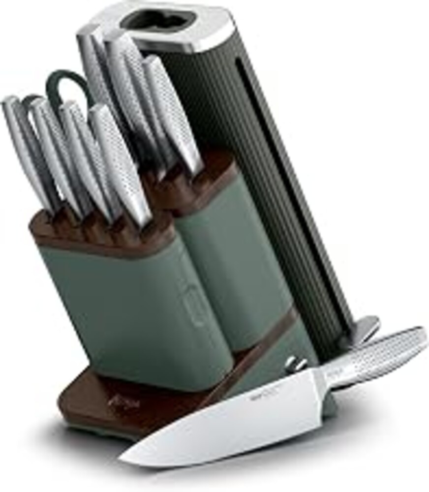 Ninja® Premium 11pc Knife Set, Removable Sharpener, Forest Sage, WK62011GN6 | Customize your countertop: 45% smaller footprint without sharpener & steak knives. German steel. NeverDull™: sharp 10+ years.