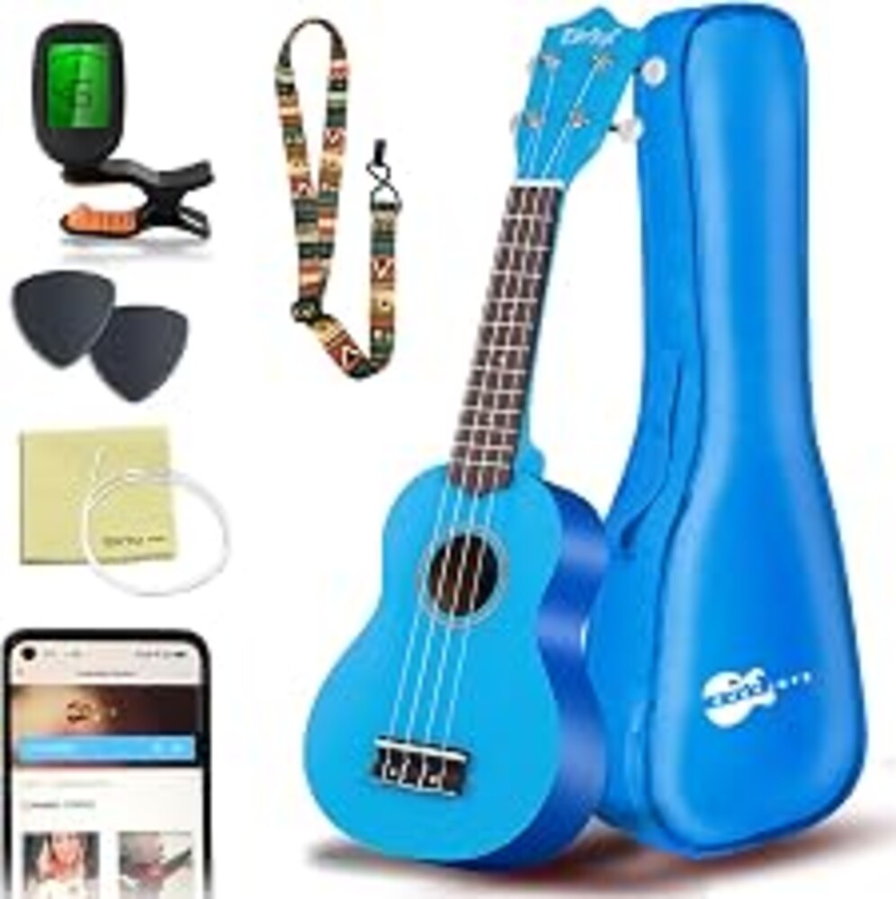 Everjoys Soprano Ukulele Beginner Kit 21 Inch w/Free Online Lesson Gig Bag Tuner Picks Strap, Fast to Learn (Blue)