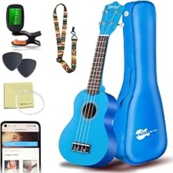 Everjoys Soprano Ukulele Beginner Kit 21 Inch w/Free Online Lesson Gig Bag Tuner Picks Strap, Fast to Learn (Blue)