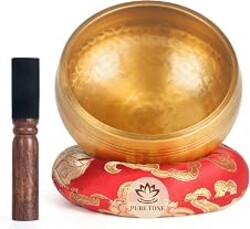 AKLOT HandMade Meditation Singing Bowl: Tibetan Sound Bowl Set with Pure Tone, Sound Bath Bowl with Cushion, Mallet, Spiritual Gift for Chakra Clearing, Healing, Yoga, Prayer, Relaxation (3.5 Inch)