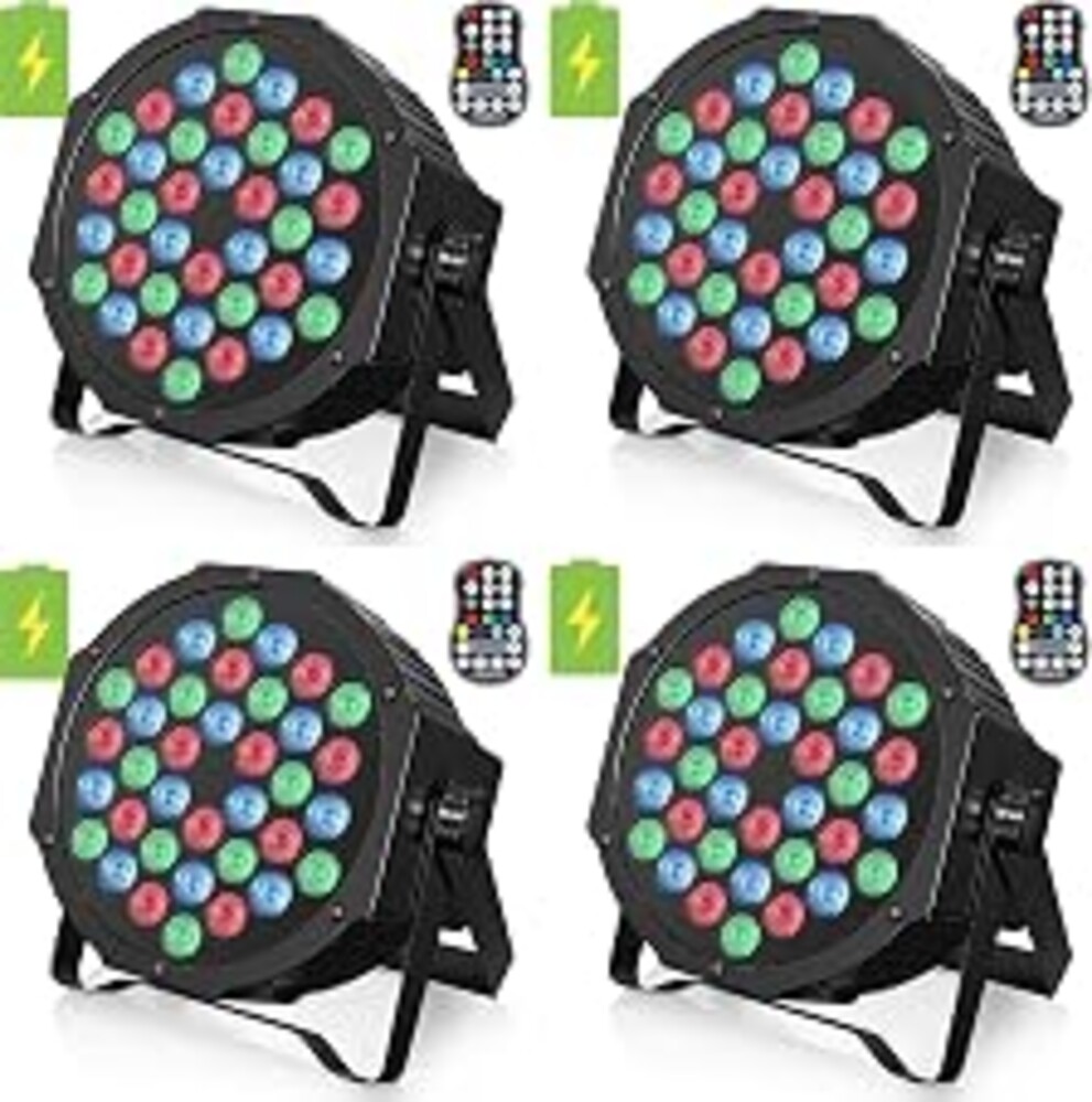 HOLDLAMP Rechargeable Par Lights 36W RGB Battery Powered, Wireless LED Par Lights DJ Uplights Sound Activated& Remote Control for Wedding Events Club Party Church Stage Lighting, 4 Pack