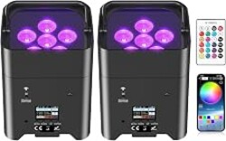 ZEMOJ Rechargeable Battery Powered Stage Uplights, 6LED Par Lights 6IN1 RGBWAUV Cordless DMX Control Uplighting for Halloween Church Wedding DJ Live Show Party Event (2 Packs)