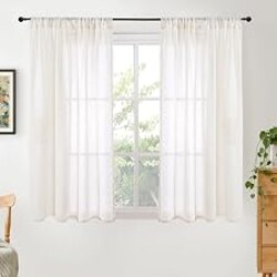 BGment Short Linen Curtains 42X54 Inch Length for Living Room 2 Panels | Rod Pocket Light Filtering Drapes Semi Sheer Textured for Bedroom Dining Room Country Decorative Lightweight Natural Rustic