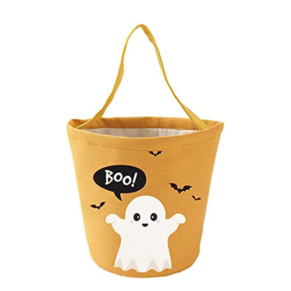 Secarond Trick or Treat Bags - Candy Buckets & Tote Bags for Halloween Parties - Orange & Black Ghost Design