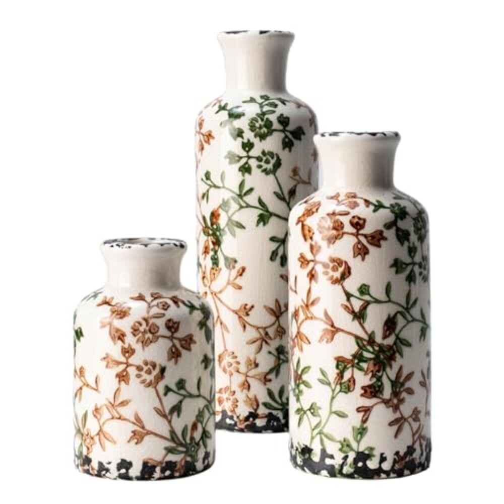 Vintage Green Ceramic Flower Vase Set of