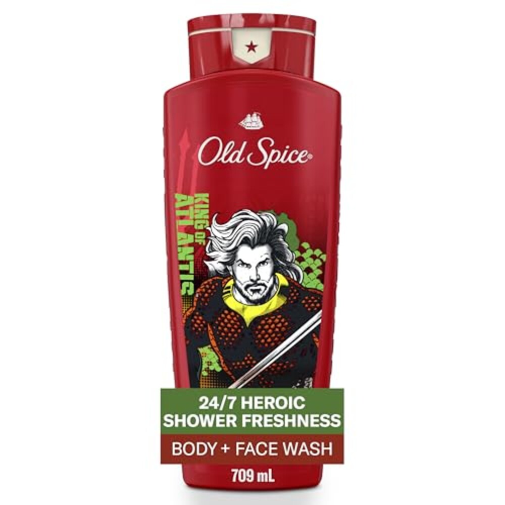Old Spice Body Wash for Men, Long-Lasting Aquaman Scent, 24 fl oz | Fresh Ocean & Seastorm Notes | 24/7 Shower Fresh & 3X Defense | Rich Lather | Gentle For All Skin Types | Limited Edition