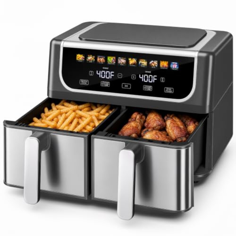 OLIXIS Dual Air Fryers with 2 Baskets 9.