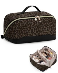 Makeup Bag for Women, Open Flat Puffy Or