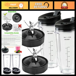 24oz Blender Cups with To-Go Lids & 7 Fins Extractor Blade for Ninja Blenders