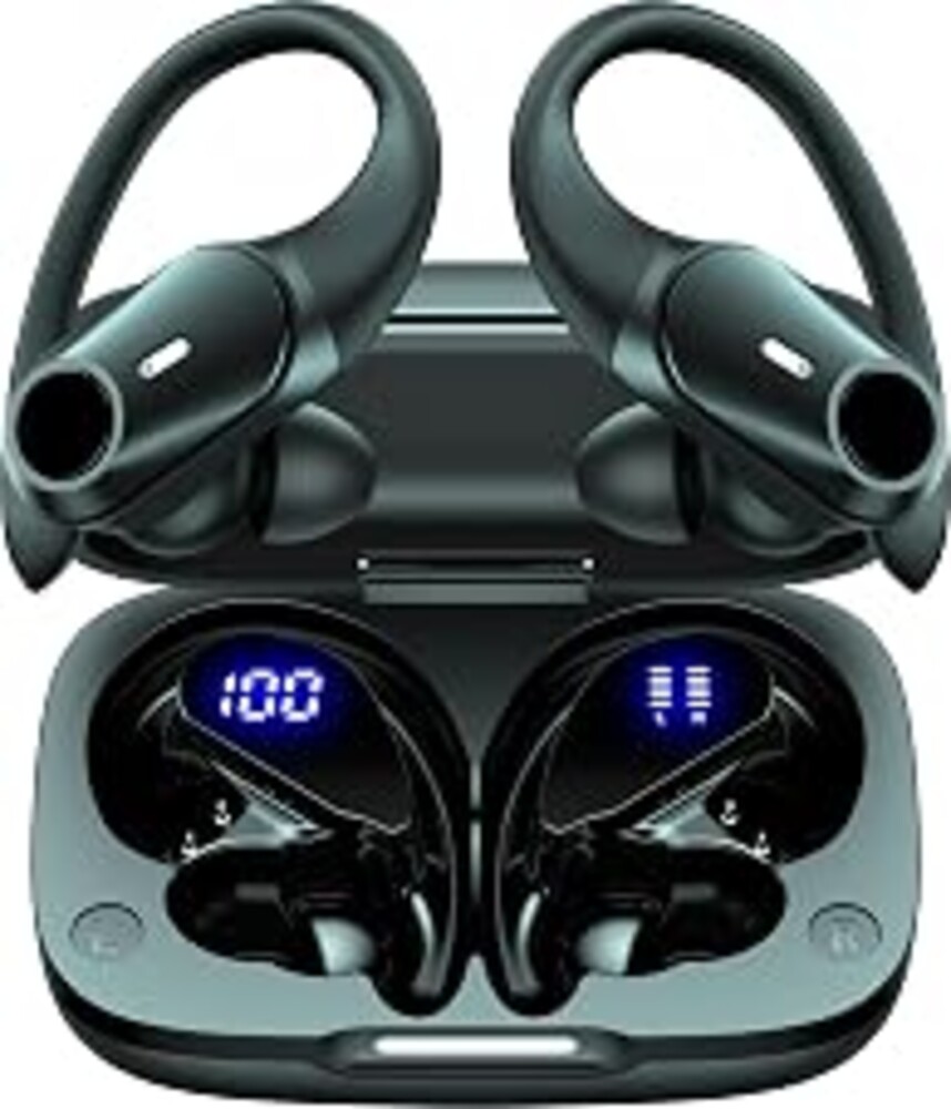 Active Noise Cancelling Ear Buds Wireless Bluetooth Headphones 80H Playtime Display Charging Case 50dB ANC Over Ear Hooks Earbuds with Hi-Res Sound & Clear Calls for Sports Running Gym Workout Black