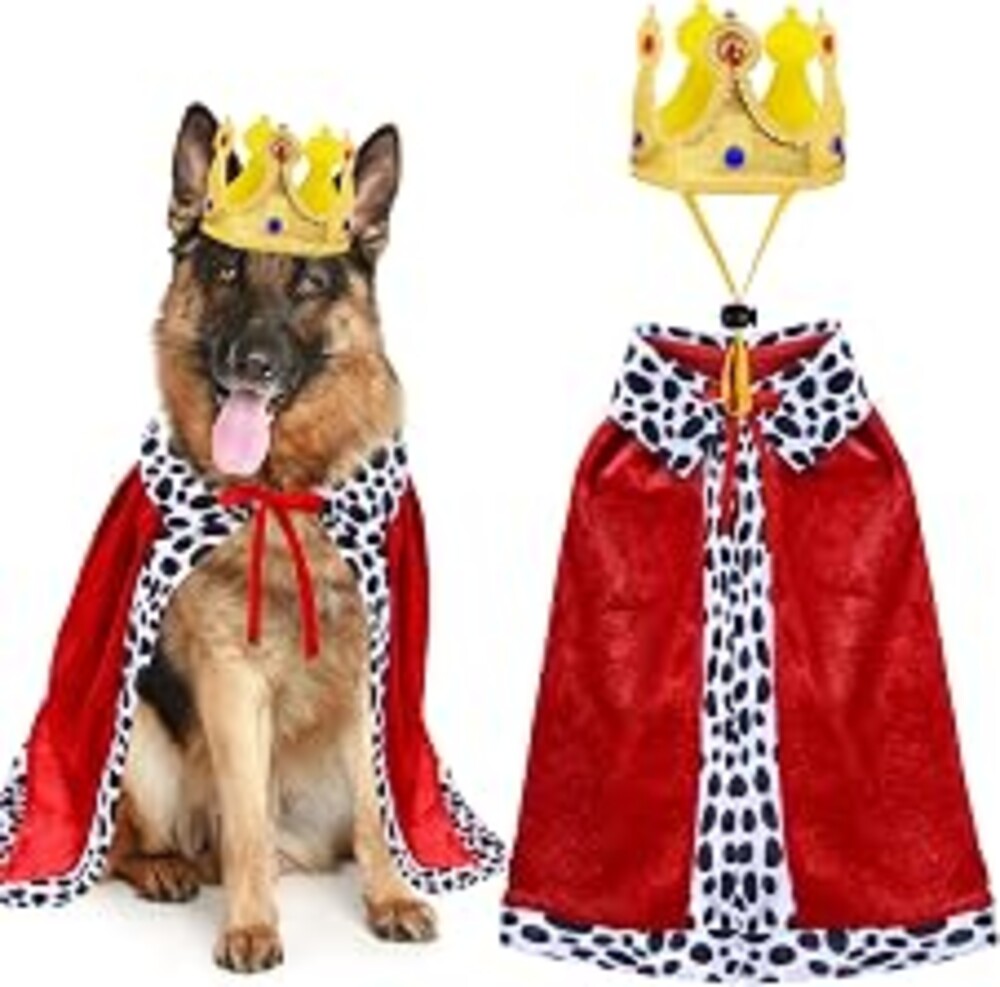 GOYOSWA Dog King Cloak & Crown Set - Funny Halloween Costume for Large Dogs