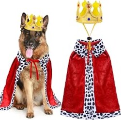 GOYOSWA Dog King Cloak & Crown Set - Funny Halloween Costume for Large Dogs