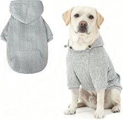 EXPAWLORER Textured Cable Knit Basic Dog Hoodie, Elevated Style Dog Sweater with Leash Hole and Pocket, Soft and Warm Pet Winter Coat, Cold Weather Clothes for Small Medium Large Dogs,Grey XL