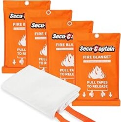 SecuCaptain Emergency Fire Blanket for Home and Kitchen - 4 Pack 40"x40" Flame Supppression Fiberglass Fire Blankets for House Camping Car Office Warehouse Survival Safety