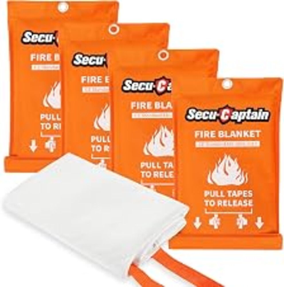 SecuCaptain Emergency Fire Blanket for Home and Kitchen - 4 Pack 40"x40" Flame Supppression Fiberglass Fire Blankets for House Camping Car Office Warehouse Survival Safety