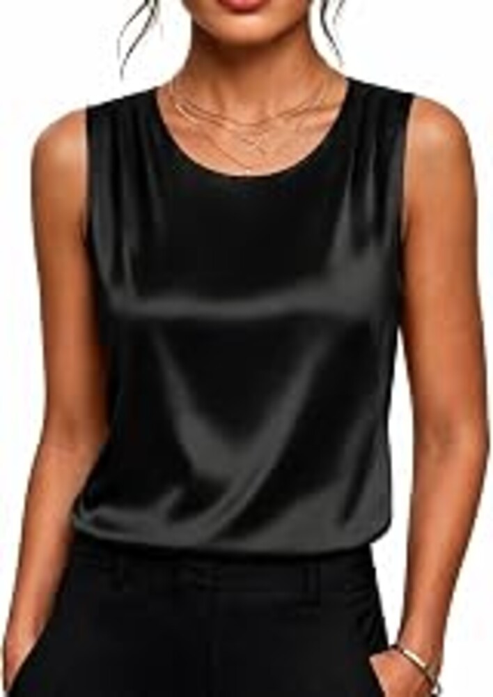 Zeagoo Womens Satin Tank Top Pleated Sleeveless Blouse Dressy Casual Tops | Crewneck Silk Shirts,Business Summer Clothes,Tank Tops For Women,Summer Outfits, Business Casual Outfits,Fashion Clothing