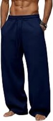 Men's Baggy Sweatpants Wide Leg Fleece Lounge Joggers with Deep Pockets | Soft 65% poly 35% cotton stretch blend, outer drawstring, open bottom, relaxed fit for gym, travel, errands and daily wear