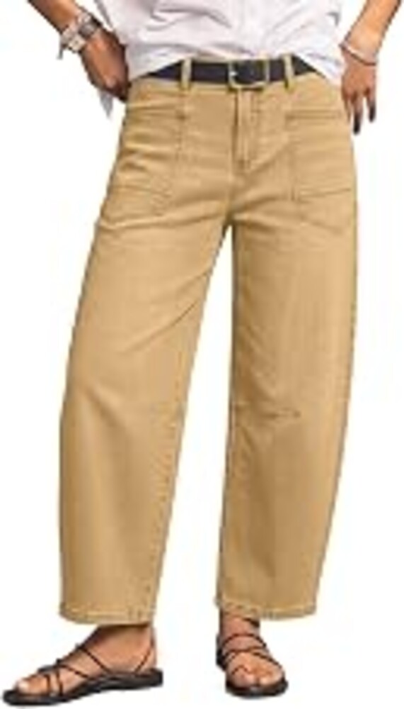 Dokotoo Women's Boyfriend Baggy Barrel Jeans Stretchy Denim Ankle Pants | Mid Rise, Womens Barrel Jeans, Wide Leg Baggy Pants, Stretch Denim, Y2k Baggy Boyfriend Jeans, Western Distressed Jean