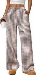 WIHOLL Womens Wide Leg Pajamas Pants Fall Gingham Casual Lounge Sweatpants | Fall Outfits 2026,Wide Leg Elastic Waist Pants with Pockets,Comfy Palazzo Sweatpants,Lightweight Breathable,Fashion Clothing