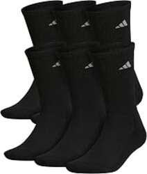 adidas Mens Athletic Crew Socks 6 Pairs Casual - White | 6-Pack, Targeted Cushioning, Arch Support, Breathable Moisture-Wicking, Reinforced Heel & Toe, All-Day Comfort