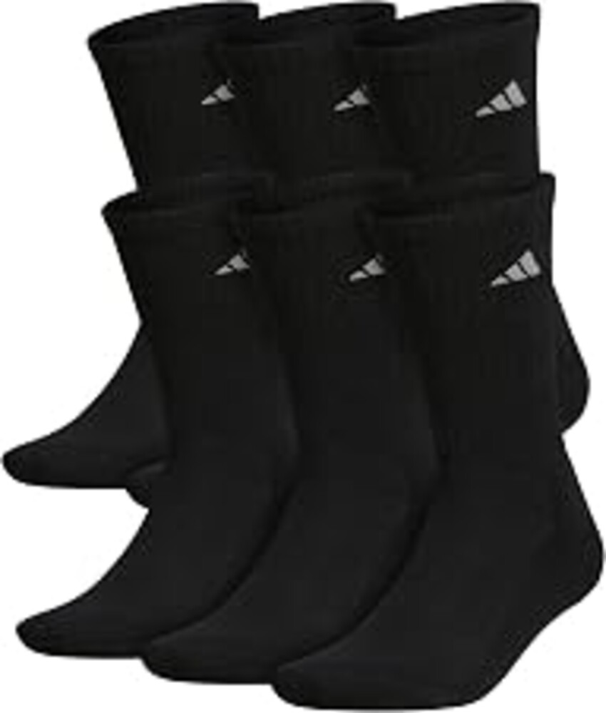 adidas Mens Athletic Crew Socks 6 Pairs Casual - White | 6-Pack, Targeted Cushioning, Arch Support, Breathable Moisture-Wicking, Reinforced Heel & Toe, All-Day Comfort