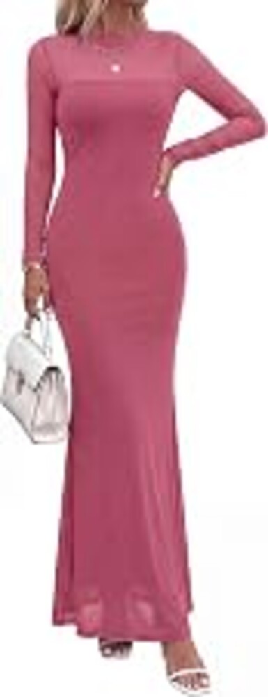 PRETTYGARDEN Women's Long Sleeve Formal Mesh Fall Wedding Guest Maxi Dress | Sexy Sheer Fabric, Elegant Bodycon Slimming Mermaid Long Dress for Cocktail, Holiday Party, Date Night, Winter Dresses