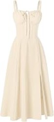 Scarlet Darkness Women 2026 Corset Dress Milkmaid Slit Midi Sundress | Fishboned Corset, Smocked Lace Up Back, for Wedding Guest, Casual, Tea Party, Vacation