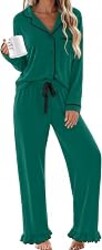 Ekouaer Womens Pajama Sets Long Sleeve Sleepwear Button Down Pjs Loungewear | Classic Notch Collar Lounge Sets, Comfy 2 Pieces Ruffle Pants for Home, Party, Wedding, Maternity, Gift
