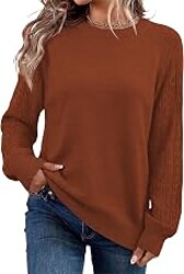 WIHOLL Sweaters for Women Lightweight Knit Hollow Out Sleeve Crew Neck Pullover Tops 2026 Fall Winter