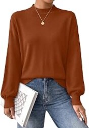 WIHOLL Womens Sweaters Mock Neck Lightweight Fall Tops Long Sleeve Shirts | Puff Sleeve,Pullover,Early Fall Fashion Clothing,Soft Knit Material,Business Casual,Vacation Outfits