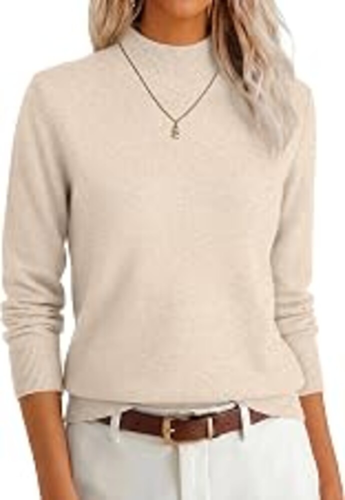 ANRABESS Women's Long Sleeve Mock Neck Pullover Sweaters | Lightweight Crewneck Sweater, 2026 Fall Fashion Outfits, Soft Knitted,Work Business Casual Top，Everyday Wear Winter Clothing