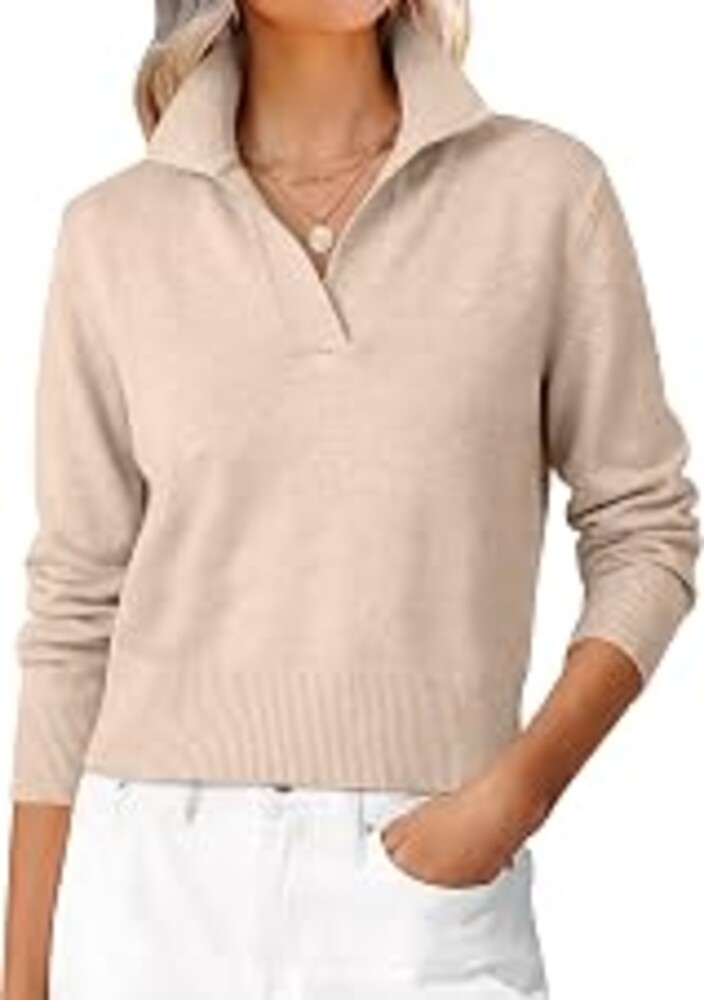 ANRABESS Sweaters for Women Cropped Polo Collared Long Sleeve | Soft Lightweight Cozy Feel Pullover, V Neck Knit Shirts, Business Casual & Office Work Clothes, Fall Winter Dressy Cute Wear