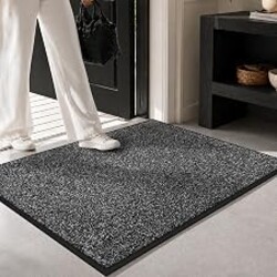 Mibao Super Absorbent Front Door Mat, 32" x 20", Non-Slip Washable Indoor Doormats, Low Profile Entryway Rug Outdoor, Dirt Resistant Welcome Mats for Front and Back Door Entrance, Grey