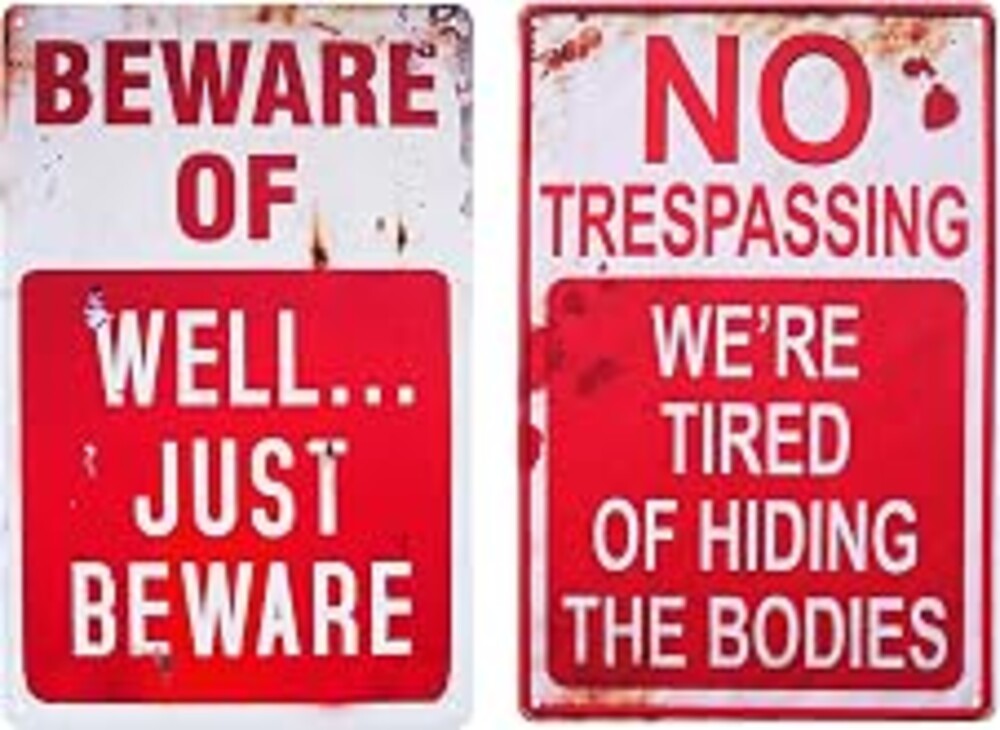 Halloween Decoration Retro Metal Signs 2 Pack for Outdoor Yard | No Trespassing & Beware Signs, Chic Indoor Outdoor Halloween Decor
