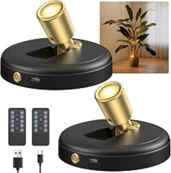 Ler0ktr Rechargeable Battery LED Spotlight Indoor: Wireless Mini Art Accent Spot Lights with Timer Remote - Small Dimmable Uplight for Plants Display Painting Dartboard Artwork Portrait Closet