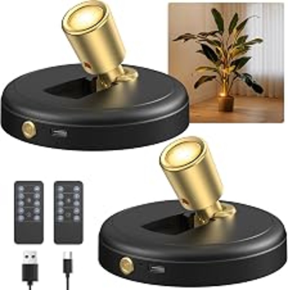 Ler0ktr Rechargeable Battery LED Spotlight Indoor: Wireless Mini Art Accent Spot Lights with Timer Remote - Small Dimmable Uplight for Plants Display Painting Dartboard Artwork Portrait Closet