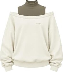 Aelfric Eden Womens Boxy Off The Shoulder Mock Neck Sweatshirt | Minimalist Workwear Style,Subtle Contrast Design,Sophisticated Casual,Relaxed Chic Fit,Versatile Everyday Wear,Soft Comfort