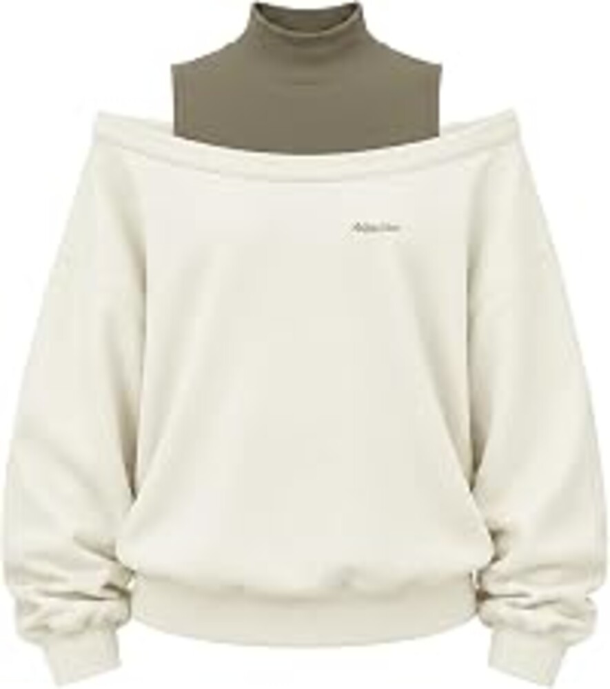 Aelfric Eden Womens Boxy Off The Shoulder Mock Neck Sweatshirt | Minimalist Workwear Style,Subtle Contrast Design,Sophisticated Casual,Relaxed Chic Fit,Versatile Everyday Wear,Soft Comfort