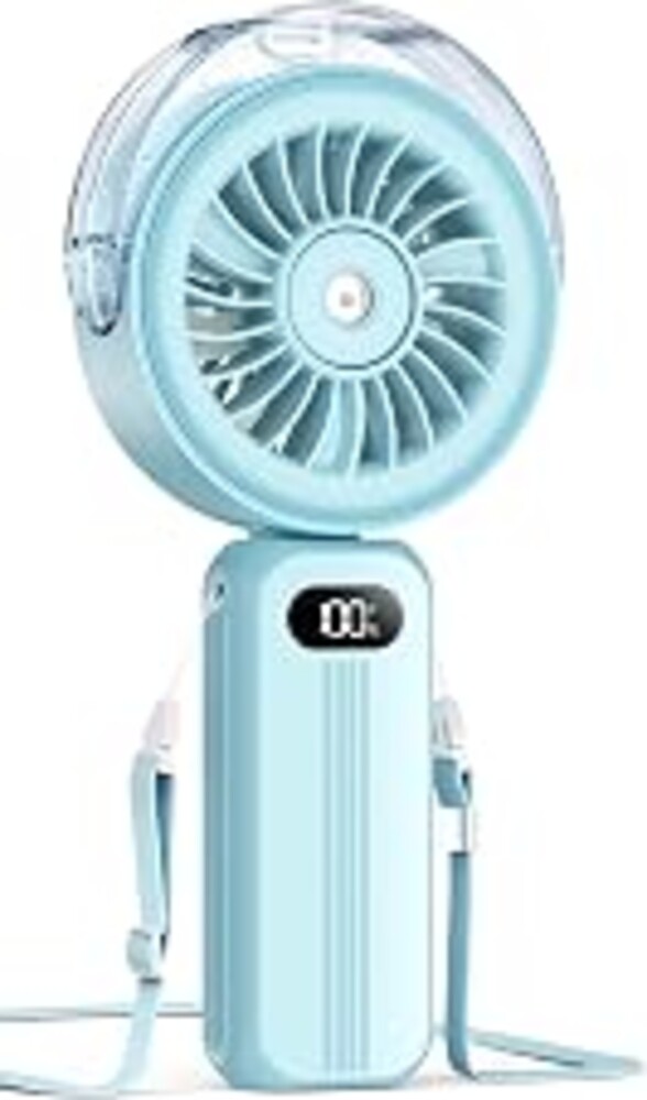 Otlonpe Handheld Misting Fan Portable, Powerful 4 High Speeds Rechargeable Small Hand Held Fan Water Mist, 4000mAh Battery Operated, Foldable, Lanyard, Personal Cooling for Travel Men Wome