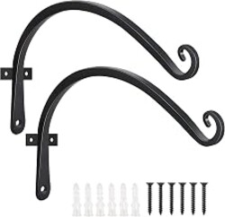 FEED GARDEN Heavy Duty Plant Hooks - 2 Pack 12 Inch Wall Mounted Hanging Brackets, 57lb Capacity Steel Plant Hangers for Bird Feeders, Baskets, Wind Chimes Outdoor Indoor- Black