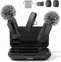 MAYBESTA Wireless Mini Microphone for iPhone, Android Phone - Lavalier Lapel Mic for Audio Video Recording - Clip on Content Creator Microphones for YouTube Tiktok Podcast(with Charging Case)