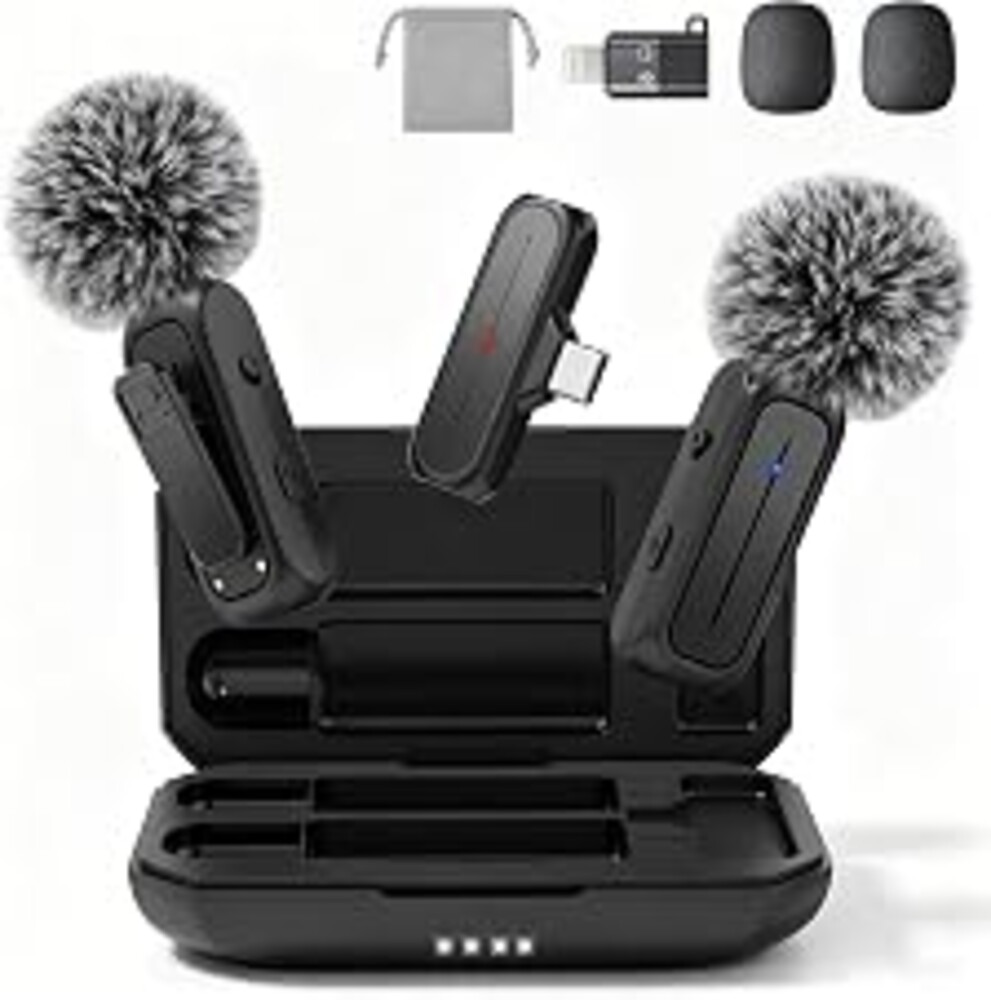 MAYBESTA Wireless Mini Microphone for iPhone, Android Phone - Lavalier Lapel Mic for Audio Video Recording - Clip on Content Creator Microphones for YouTube Tiktok Podcast(with Charging Case)