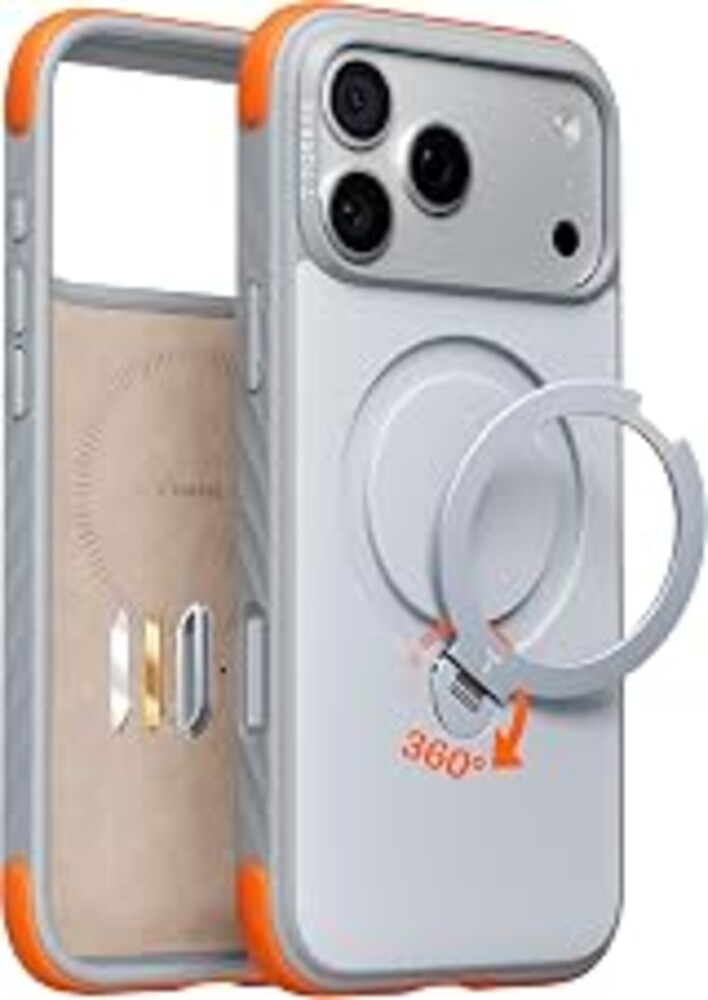 TORRAS Q3 Rugged for iPhone 17 Pro Max/18 Pro Max Case, 360° Magnetic Stand | Miltary Grade Drop Tested Phone Case for iPhone 18 Pro Max, Fit for MagSafe ProMax Kickstand, Soft Microfiber Lining, Silver