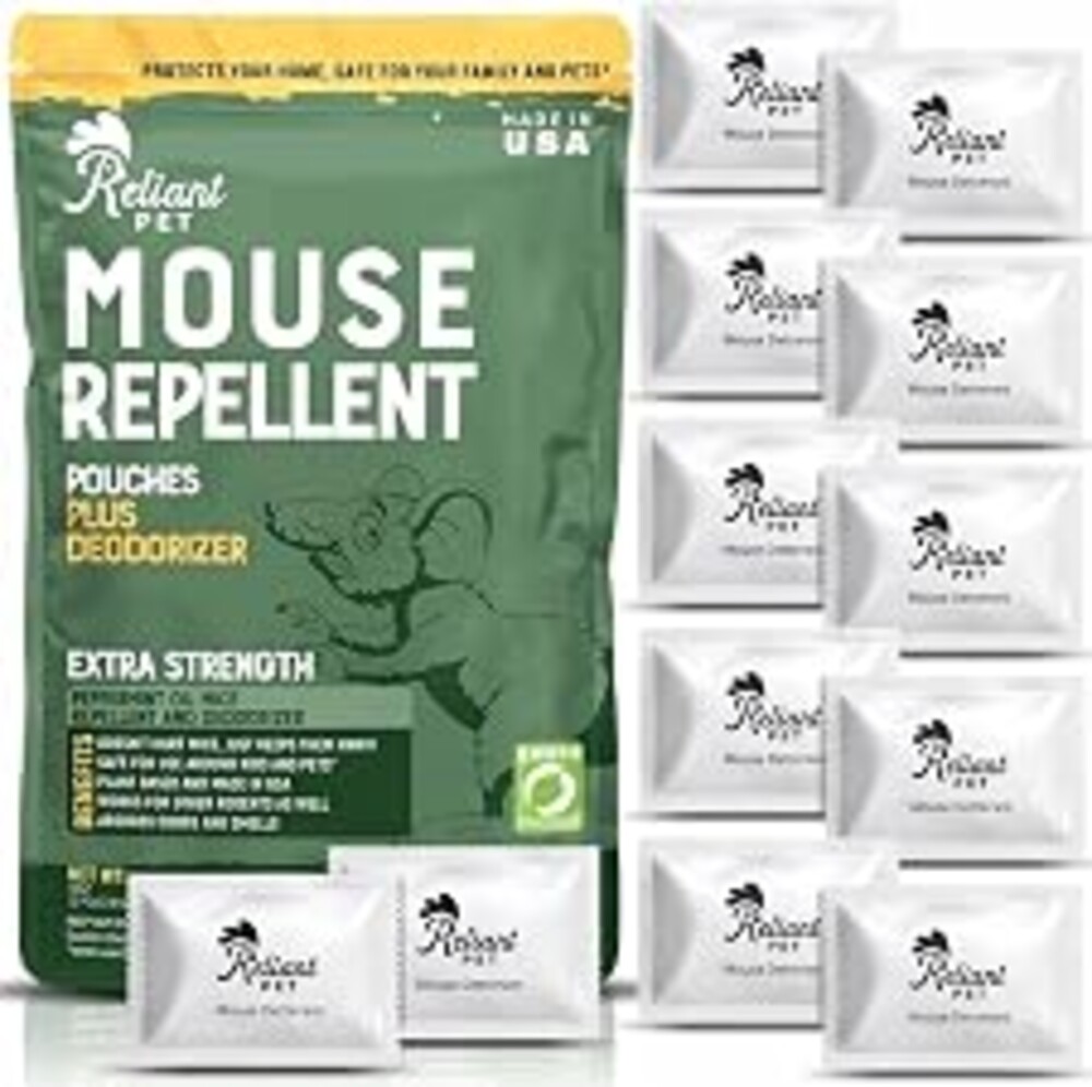 Reliant Pet Mouse Repellent Pouches - Rodent Repellent Made in USA (12 Pouches) - Keep Rodents Out of Cars Engines - Mice Repellent Indoor and Outdoor - Mouse Deterrents that Work with Peppermint Oil