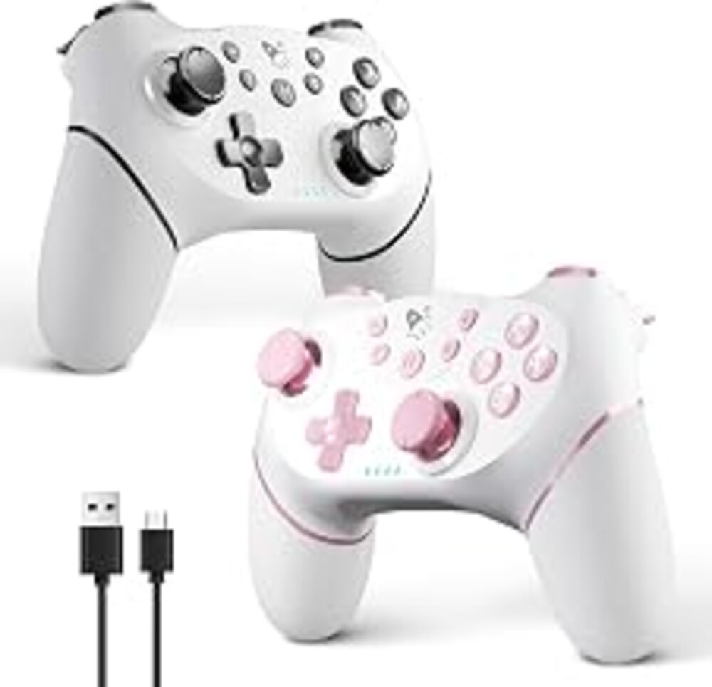 AceGamer Wireless Pro Controller for Nintendo Switch/Lite/OLED/Switch 2/PC, 2 pack, Hall Effect Joystick for Switch 2 Pro Controller with Wake-Up/Dual Vibration/Turbo/Ergonomic ! (White and Pink)