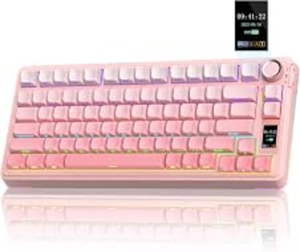 AULA S75 PRO Wireless Mechanical Gaming Keyboard with Screen&Knob, 80 Keys | Tri-Mode Hot Swappable Gaming Keyboard 75%, Pre-lubed Switches, RGB Backlit, PBT Keycaps, Creamy Sounding Pink Keyboards